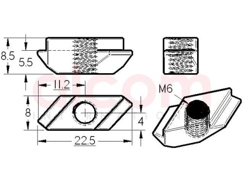 Wpust przesuwny ZN, M6 rowek 8
