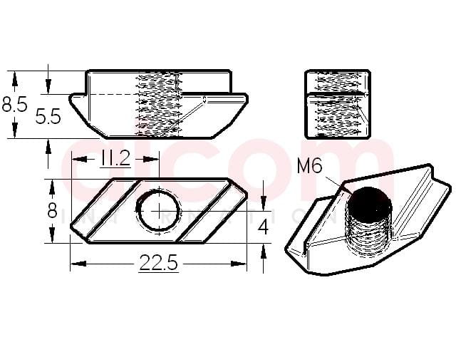 Wpust przesuwny ZN, M6 rowek 8