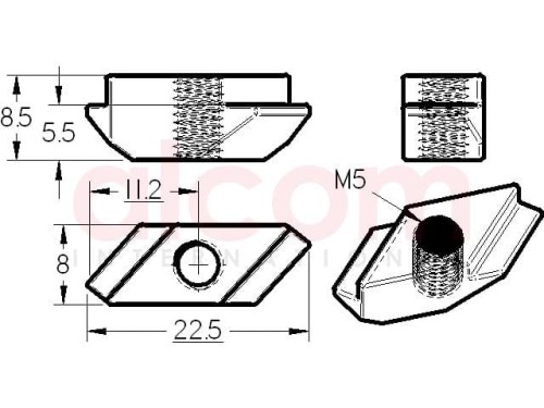 Wpust przesuwny Zn, M5 rowek 8