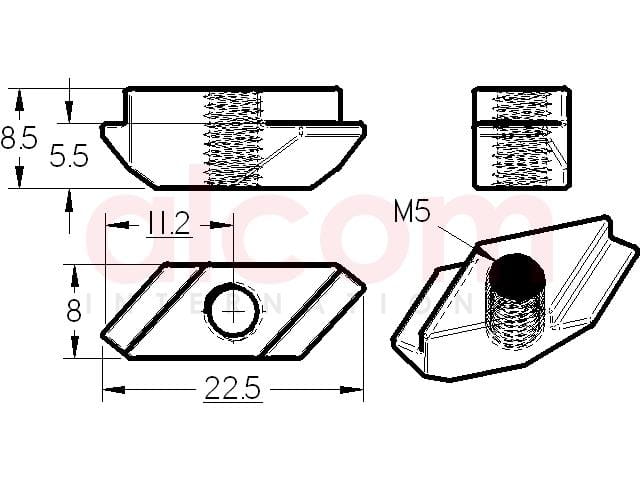 Wpust przesuwny Zn, M5 rowek 8