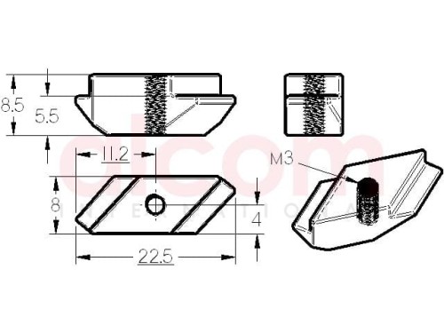 Wpust przesuwny Zn, M3 rowek 8