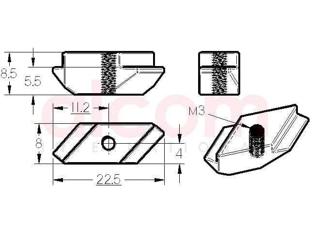 Wpust przesuwny Zn, M3 rowek 8