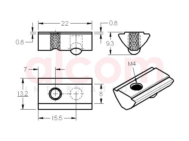 Wpust przesuwny z podcięciem, M4 rowek 8