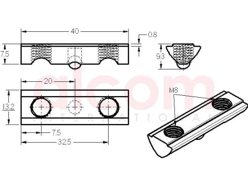 Wpust przesuwny z podcięciem 2x M8x40mm rowek 8