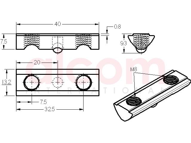 Wpust przesuwny z podcięciem 2x M8x40mm rowek 8