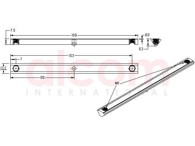 Wpust przesuwny z podcięciem 2x M8x160mm rowek 8