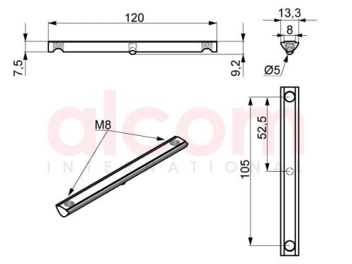 Wpust przesuwny z podcięciem 2x M8x120mm rowek 8