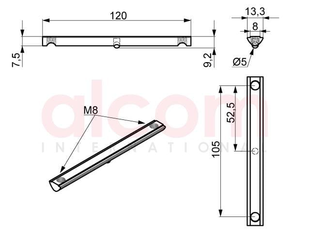 Wpust przesuwny z podcięciem 2x M8x120mm rowek 8
