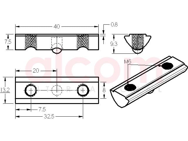 Wpust przesuwny z podcięciem 2x M6x40mm rowek 8
