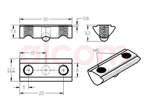 Wpust przesuwny z podcięciem 2x M6x30mm rowek 8