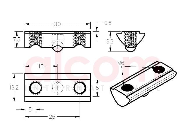 Wpust przesuwny z podcięciem 2x M6x30mm rowek 8