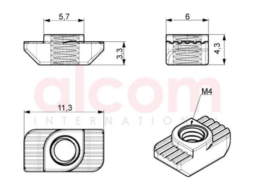 Nakrętka młoteczkowa M4 podcięcie 1,0mm rowek 6