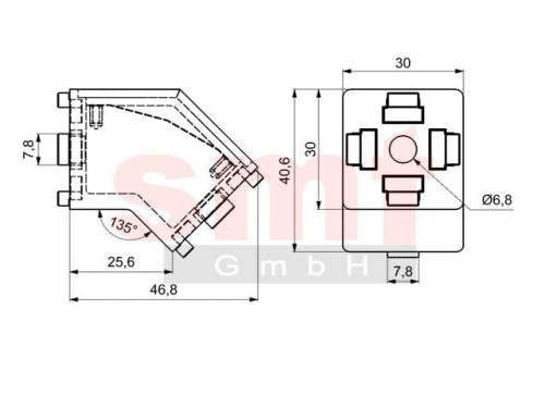 Łącznik 45 stopni  profil 30x30