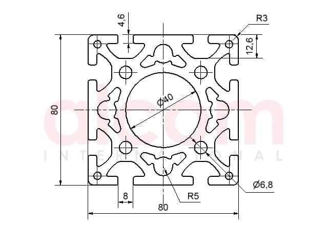 Profil aluminiowy konstrukcyjny 80x80 ciężki D40 [8]