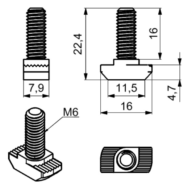 S208HS616_śruba młoteczkowa M6x16