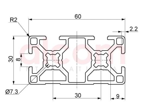Profil aluminiowy konstrukcyjny B 60x30 2N [8]