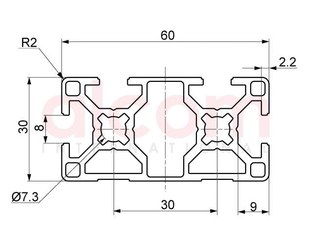 Profil aluminiowy konstrukcyjny B 60x30 2N [8]