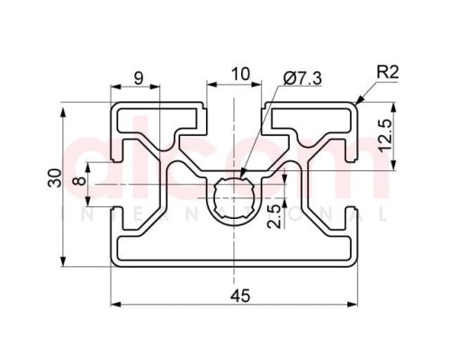 Profil aluminiowy konstrukcyjny B 45x30 [8]