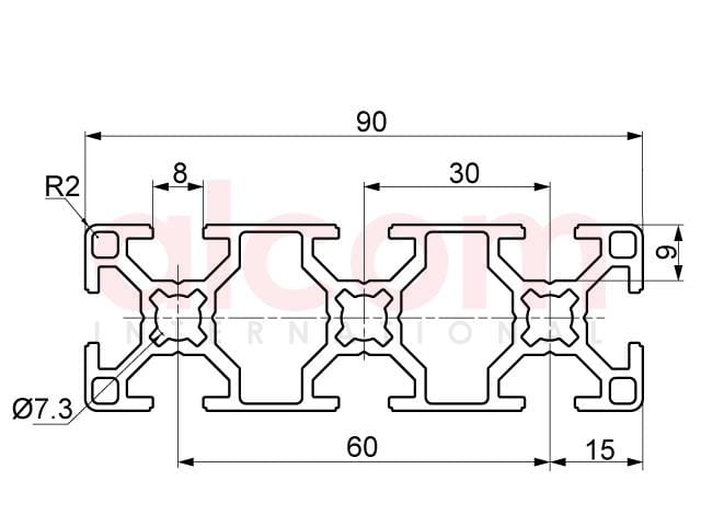 Profil aluminiowy konstrukcyjny B 90x30 [8]