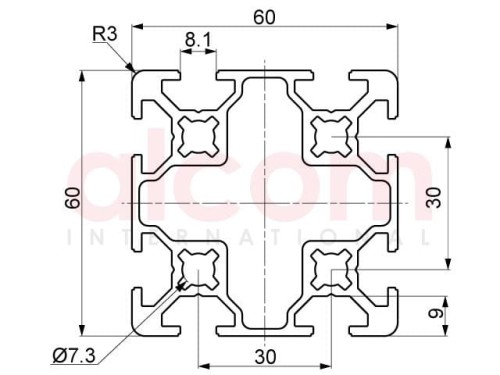 Profil aluminiowy konstrukcyjny B 60x60 [8]