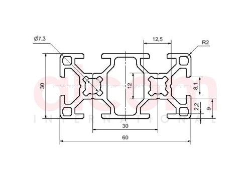 Profil aluminiowy konstrukcyjny B 60x30 [8]