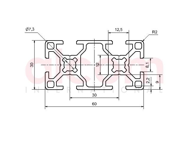 Profil aluminiowy konstrukcyjny B 60x30 [8]