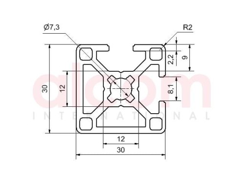 Profil aluminiowy konstrukcyjny B 30x30 2N90 [8]