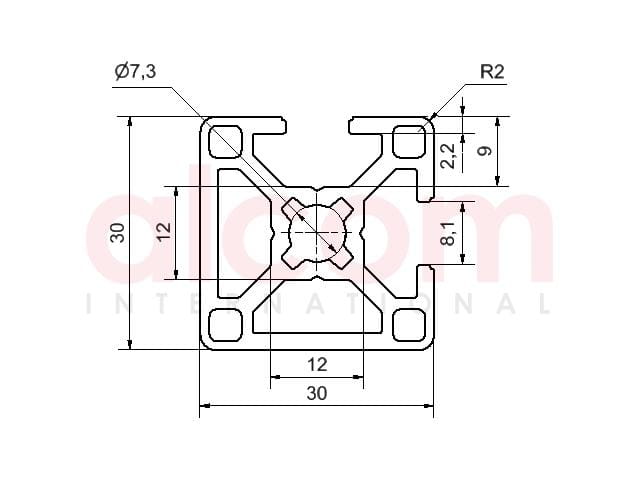 Profil aluminiowy konstrukcyjny B 30x30 2N90 [8]