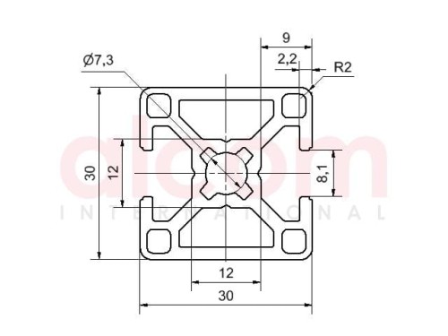 Profil aluminiowy konstrukcyjny B 30x30 2N180 [8]