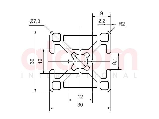 Profil aluminiowy konstrukcyjny B 30x30 2N180 [8]