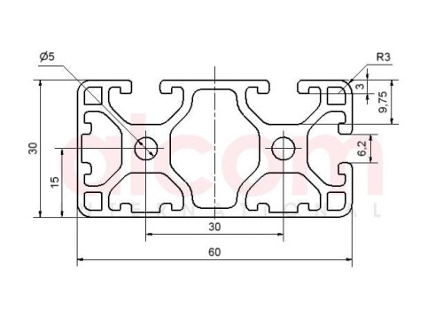 Profil aluminiowy konstrukcyjny 60x30 3N90° [6]