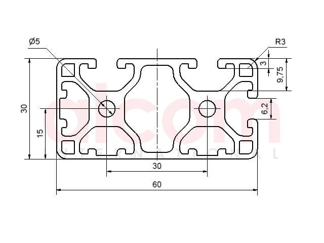 Profil aluminiowy konstrukcyjny 60x30 3N90° [6]