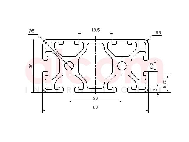 Profil aluminiowy konstrukcyjny 60x30 lekki 2N [6]