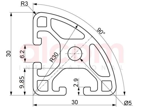 Profil aluminiowy konstrukcyjny R30-90° lekki [6]
