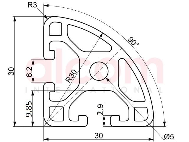 Profil aluminiowy konstrukcyjny R30-90° lekki [6]