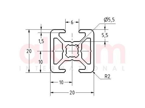 Profil aluminiowy konstrukcyjny 20x20 2N180 [6]