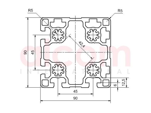 Profil aluminiowy konstrukcyjny 90x90 4N90 lekki [10]