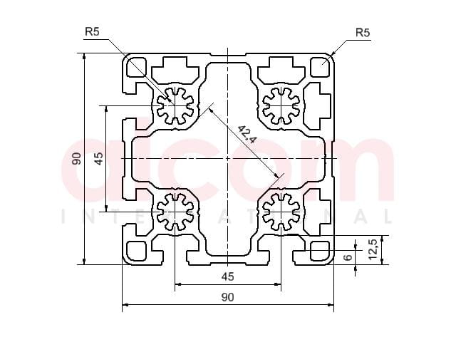 Profil aluminiowy konstrukcyjny 90x90 4N90 lekki [10]