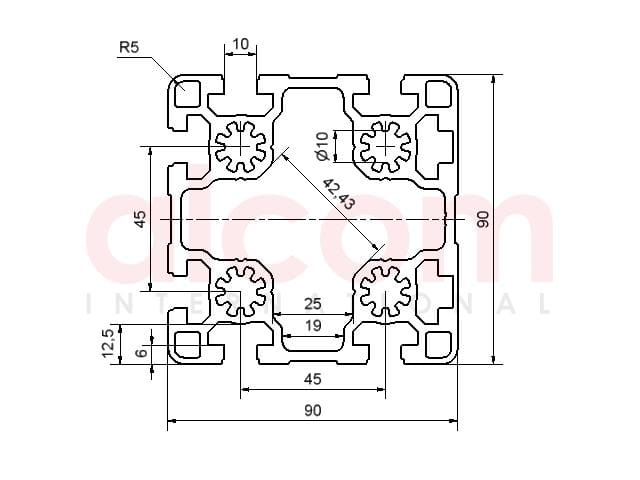 Profil aluminiowy konstrukcyjny 90x90 2N lekki [10]