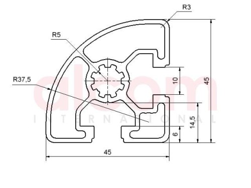 Profil aluminiowy konstrukcyjny R45-90° [10]